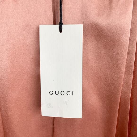 NWT Gucci Pink Satin Pussy Bow Blouse  Size 44 - Picture 12 of 15